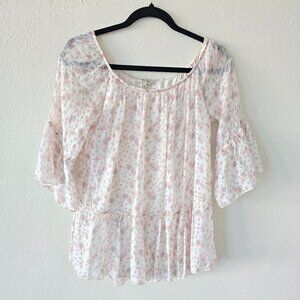 Via Signoria Silk Blouse Top Shirt Floral 3/4 Sleeve Boho Cottagecore Size S